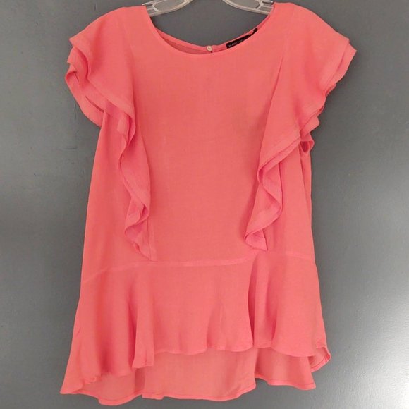 Ruffle detail w/peplum hem cap sleeve blouse - Picture 10 of 16